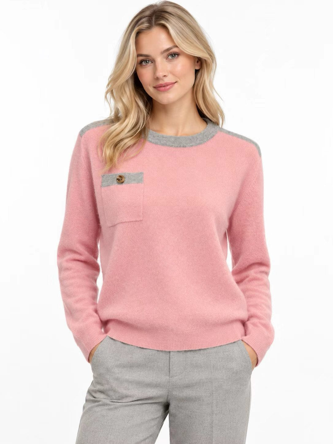 Contrast-Trim Cashmere Sweater ZPC-251#