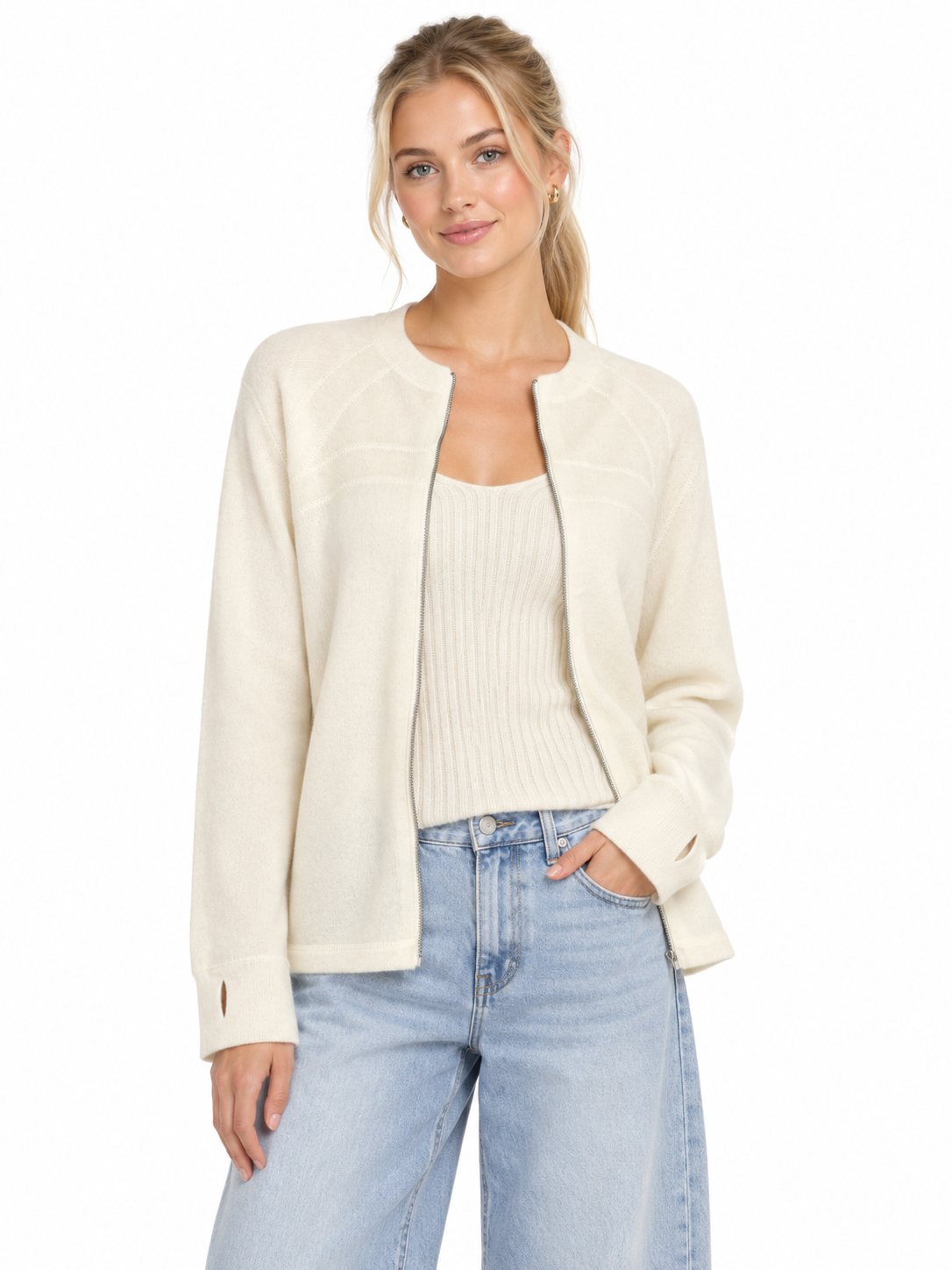 Baby Cashmere Sporty Zip-UP Cardigan 1210975J#