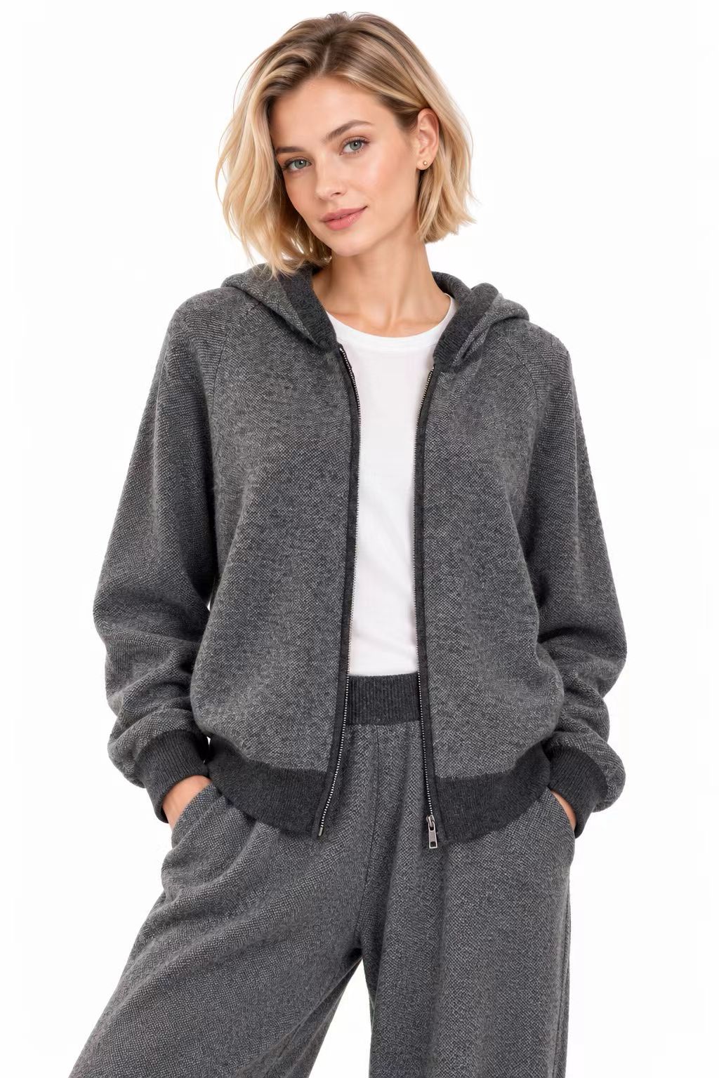 Cashmere Zip-Up  Hoodie Cardigan 1211576H