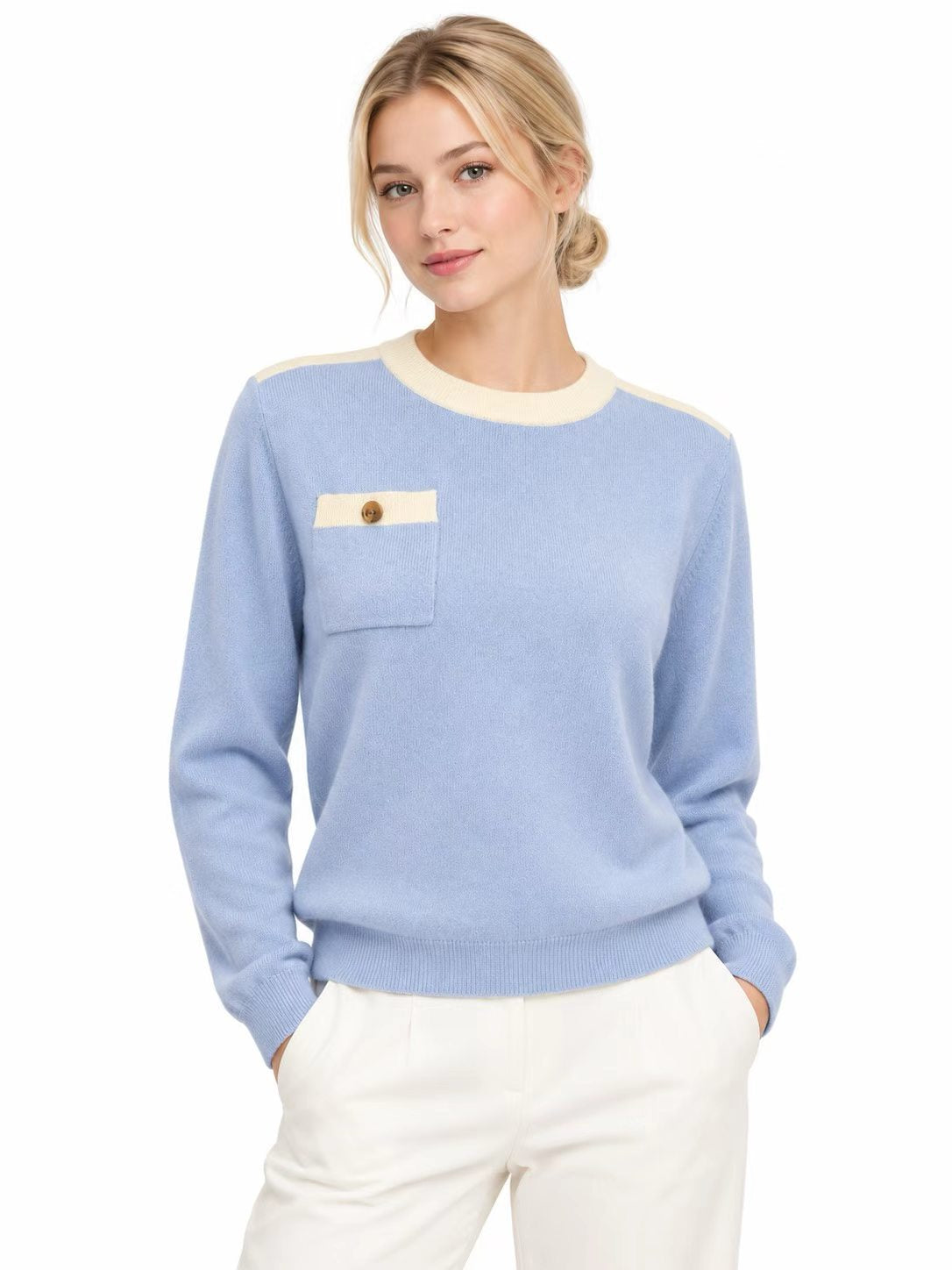 Contrast-Trim Cashmere Sweater ZPC-251#