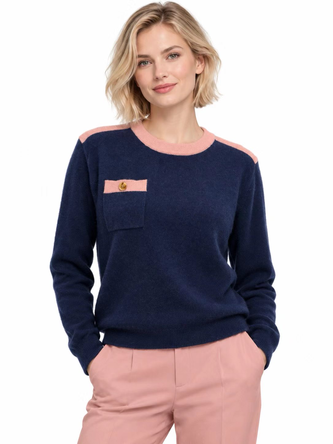 Contrast-Trim Cashmere Sweater ZPC-251#